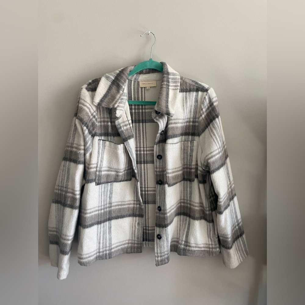 Melloday Black & White Plaid Flannel Jacket